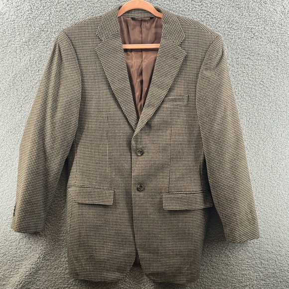 Pronto Moda Houndstooth Sports Coat Blazer Brown Size 38R Wool Cashmere - Picture 1 of 10